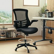 Flash Furniture Kelista Mid-Back Black Mesh Ergonomic Drafting Chair with LeatherSoft Seat, Adjustable Foot Ring and Flip-Up Arms BL-X-5M-D-BK-LEA-GG